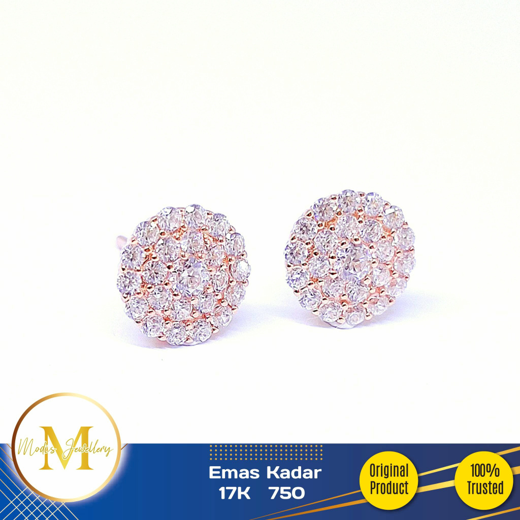 MODIS JEWELLERY - Anting Tusuk Bulat Tabur Rosegold - Emas 17k  750