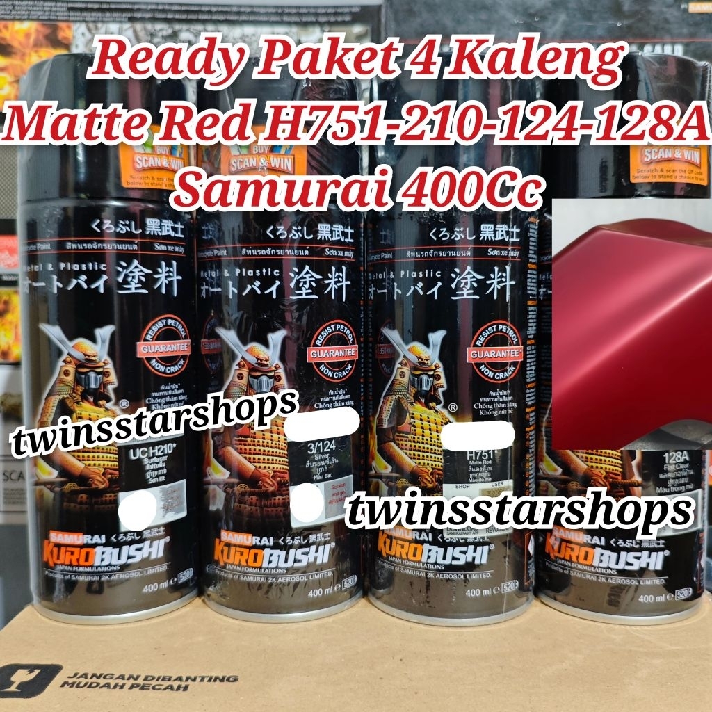 Pilok Pylox Cat Samurai Paket 4 Kaleng Matte Red H751Merah Epoxy Surfacer 210 Silver 124 Flat Clear 