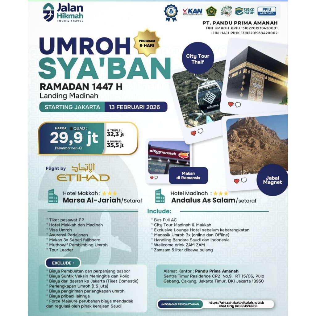Umroh Hemat DP Umroh Haji Plus Paket Umroh Sya'ban Free City Tour Thaif