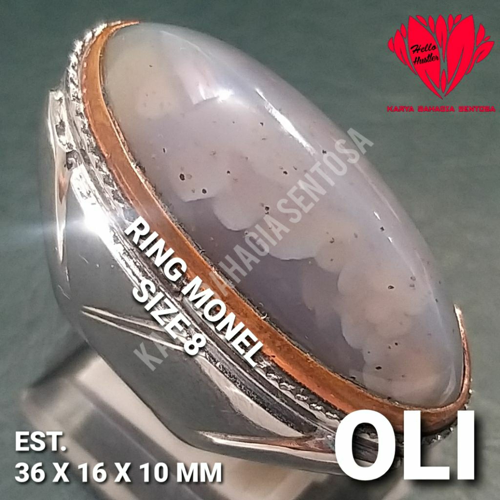 BETAWI PUNYE GAYE Batu Permata Pandan Oli Baboon Natural Chalcedony Top Kristal Ring Monel Custom Si