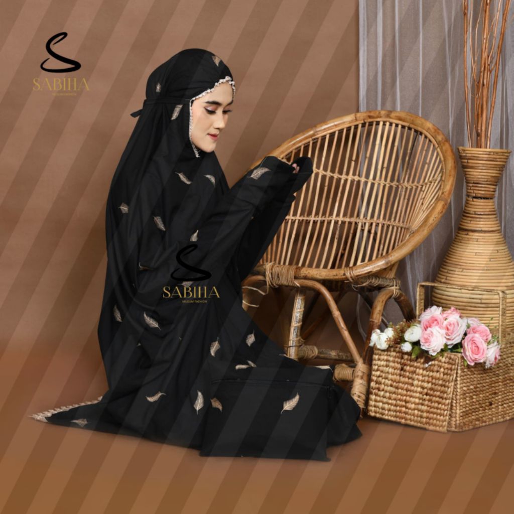 Mukena Terusan Dewasa Hitam Bordir Noah Mukena langsungan