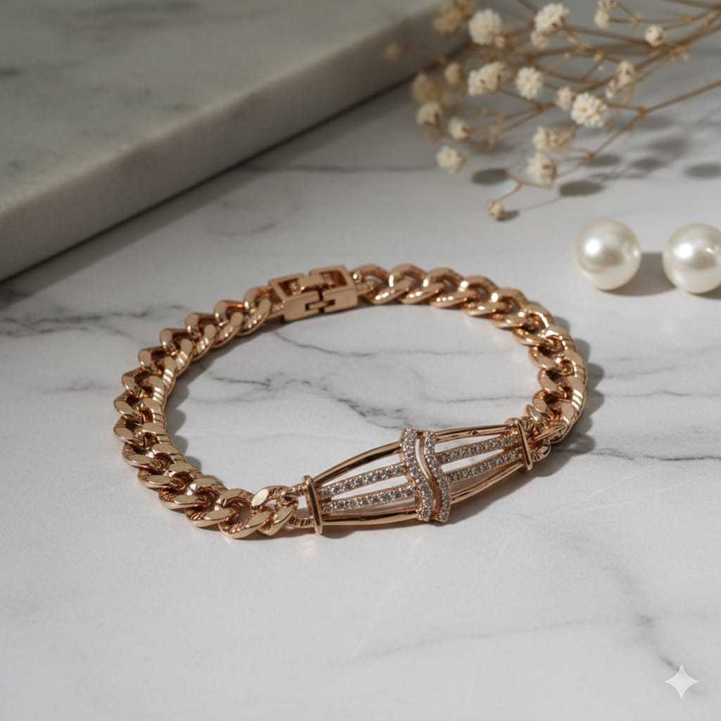 gelang titanium rantai permata lapis emas