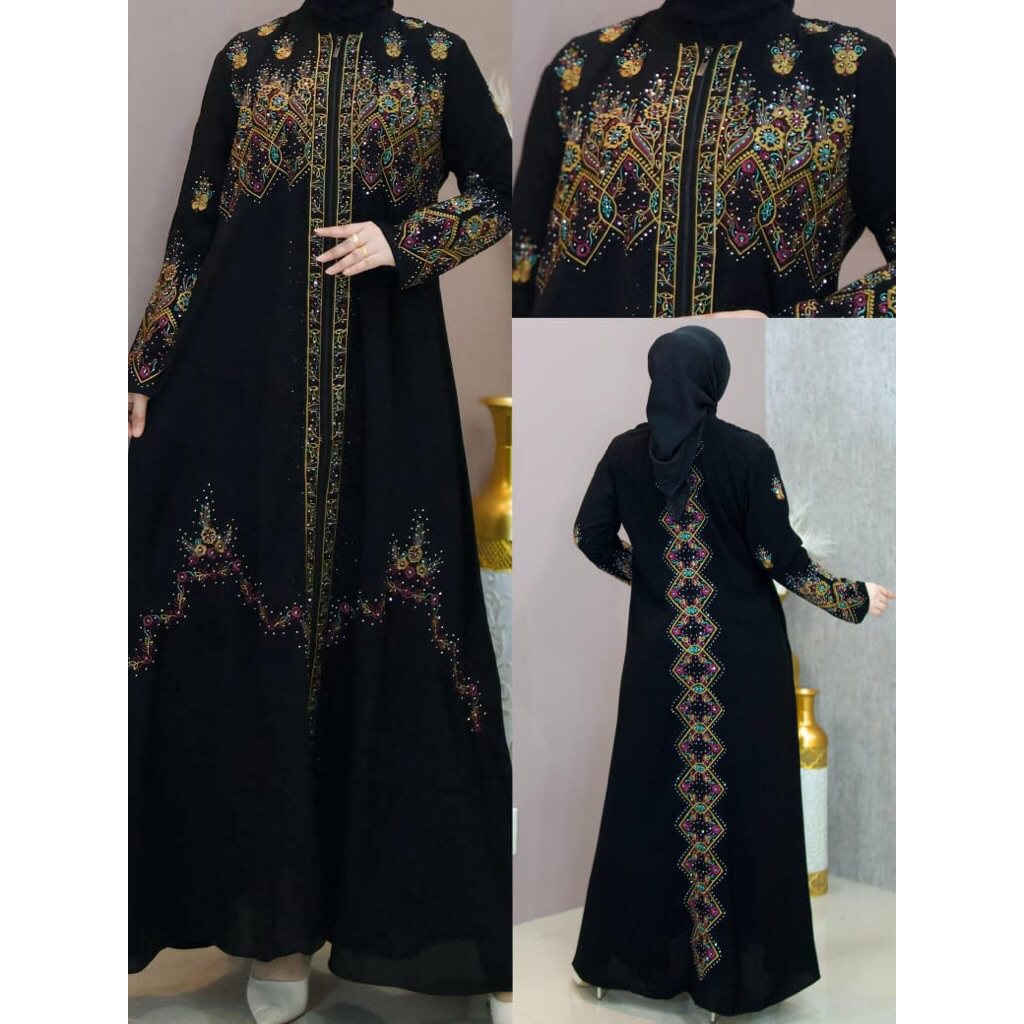 ABAYA TURKI JET BLACK GAMIS LEBARAN