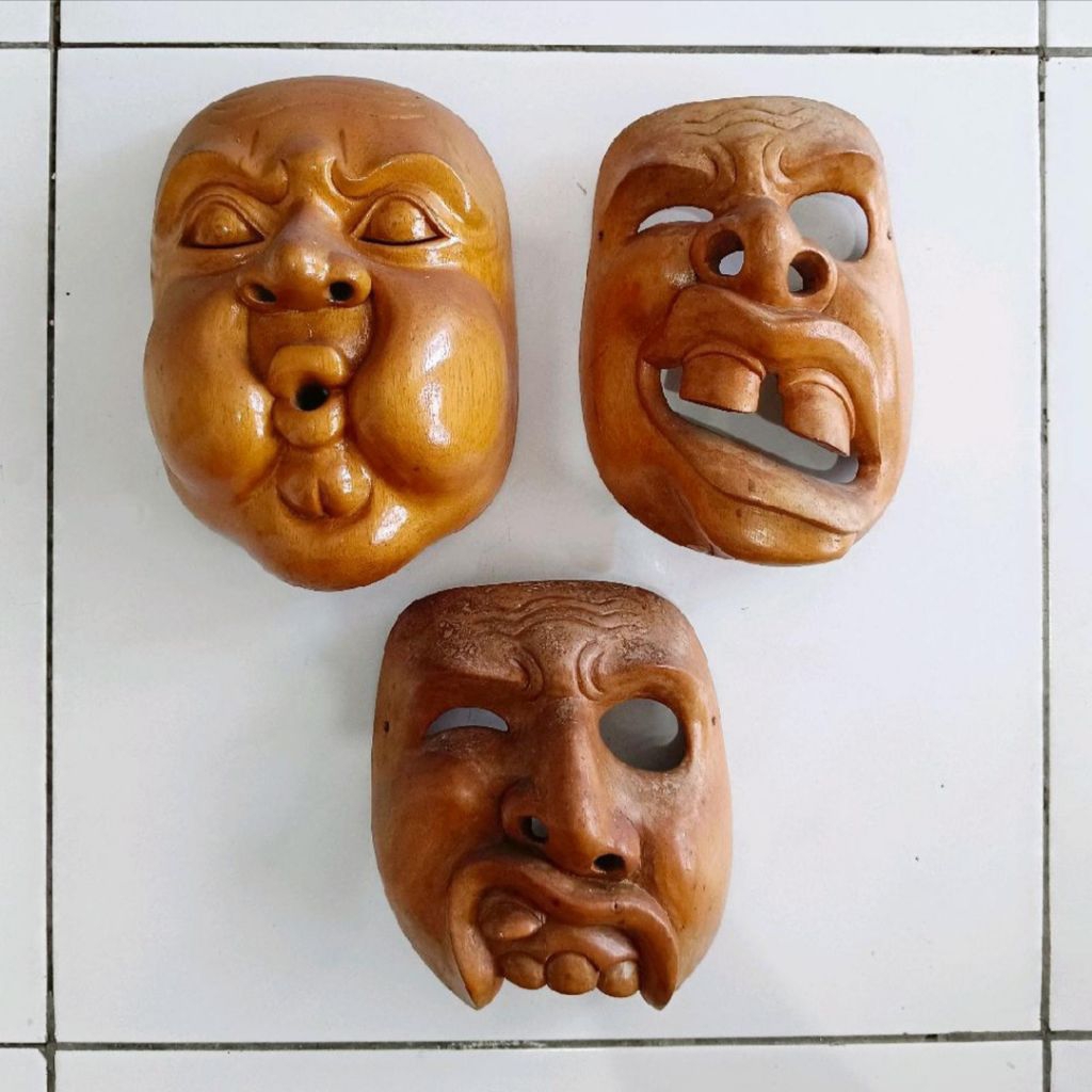 Topeng Ukiran Kayu Antik & Unik (Set 3pcs)