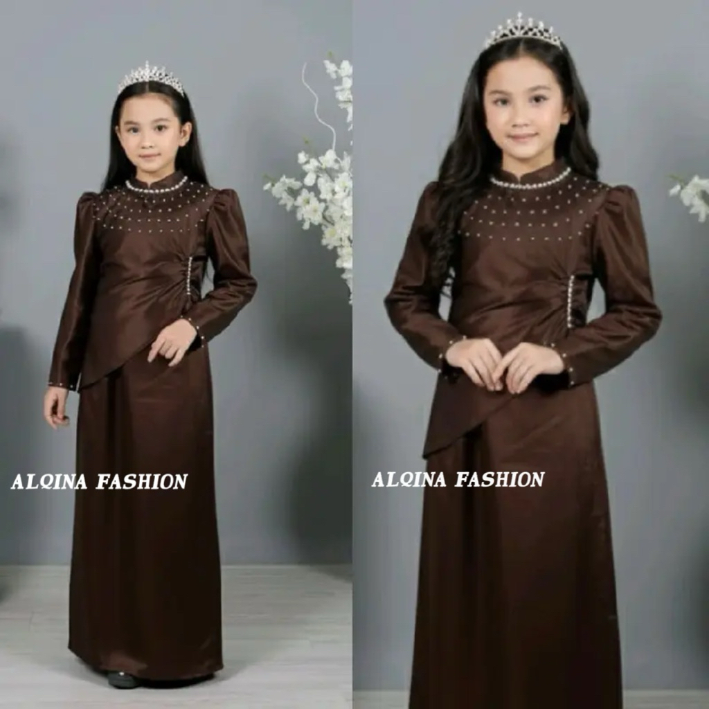 Dress Pesta Anak Perempuan Umur 1-12 Tahun Bahan Satin Desain Elegan dengan peyet Untuk Gaun Kondang