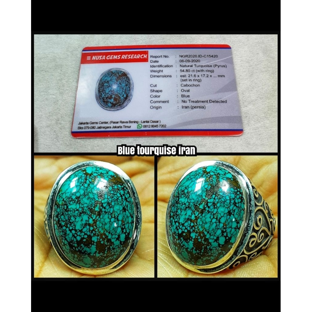 batu pirus persia super kuno + ring perak tebal