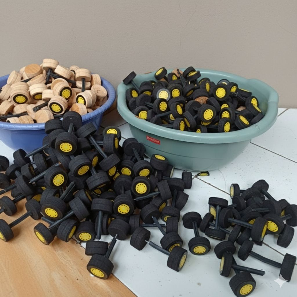 Roda miniatur truk oleng kayu[ 1 SET depan belakang ]/diameter 3,7cm/4cm