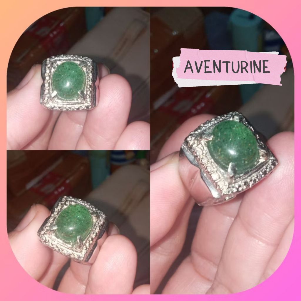 Aventurine Cincin Batu Hijau Cincin Pria Natural