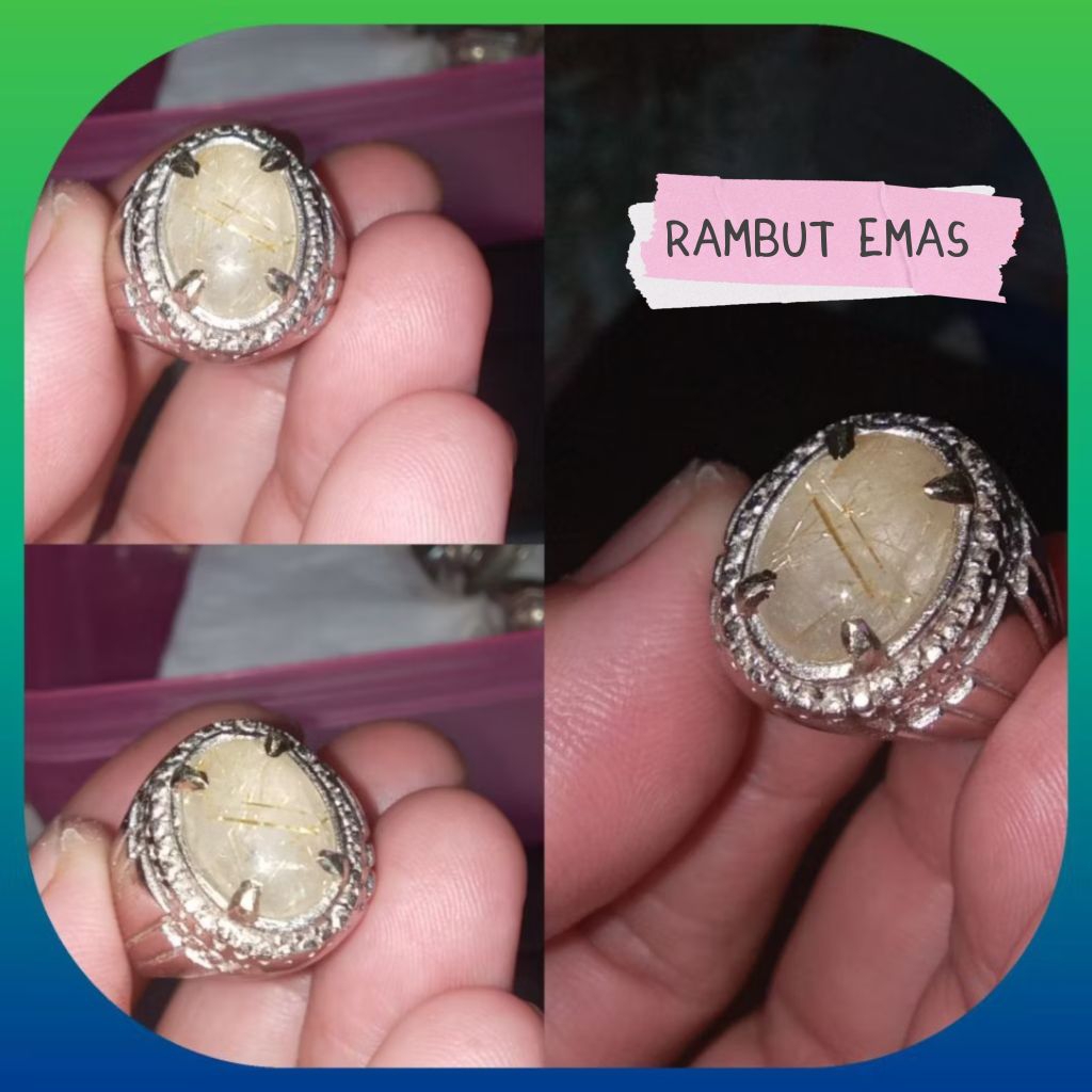 Cincin Rutilated Quartz Batu Kecubung Serat Cendana Kecubung Serat Rambut Emas Natural