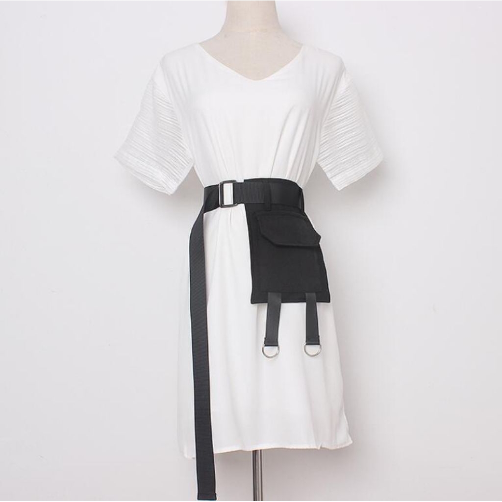 Busana Wanita Runway Kain Hitam, Ikat Pinggang Saku, Korset Gaun Wanita, Ikat Pinggang, Dekorasi, Ik