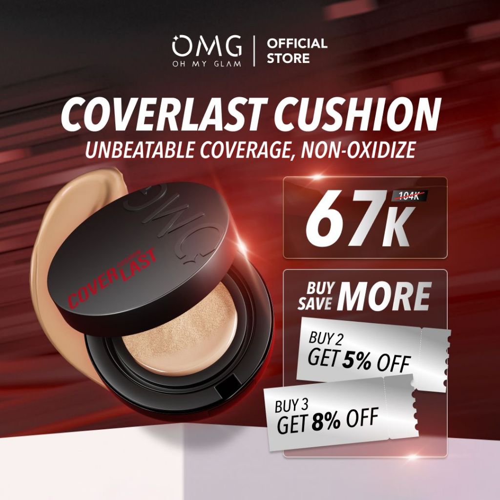 OMG Oh My Glam Coverlast Cushion 15g - Cushion Foundation Concealer Skin Tint Make Up - High Coverag