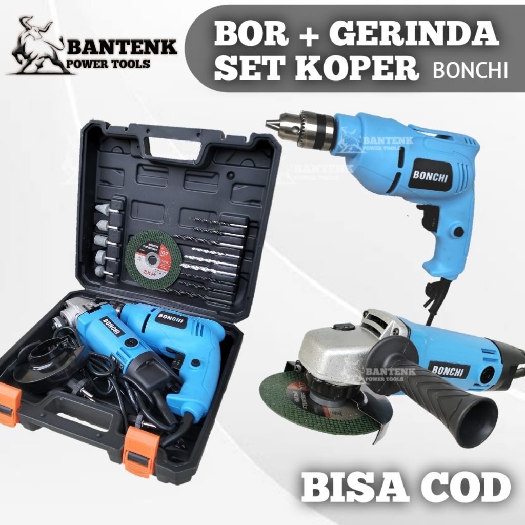 SET KOPER PAKET BOR DAN GERINDA BONCHI T20 BOR LISTRIK GERINDA LISTRIK LENGKAP KOPER DAN AKSESORIS