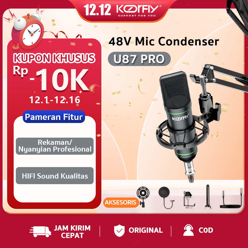 Koorfly U87pro Mic Condenser Original 48V Hi-Fi Vocal Mic Karaoke Condenser Microphone Konten Kreato