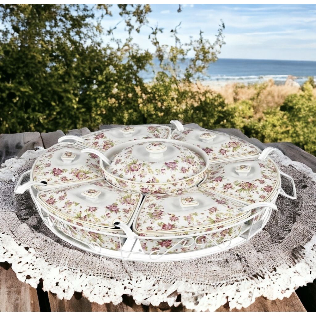 Prasmanan VICENZA, wadah saji makanan BA412 Melati tempat saji dengan 1 mangkok besar dan 6 mangkuk 