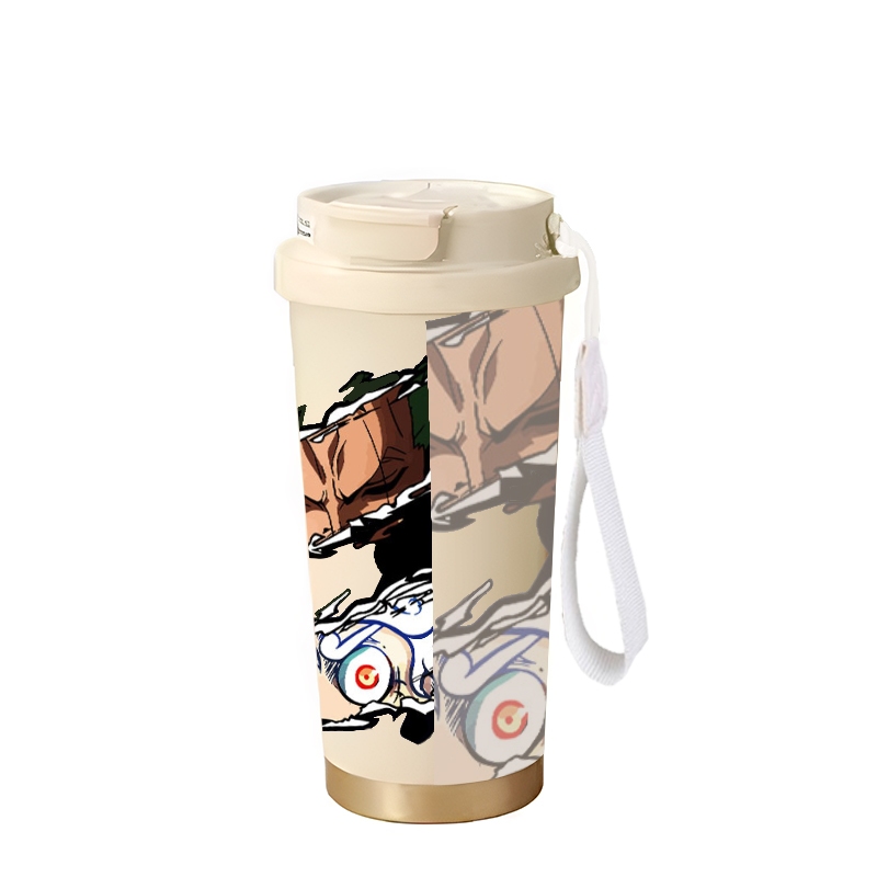 Tumbler termo One Piece Luffy dan Manga 500ml dinding ganda isolasi panas dan dingin hingga 12 jam b
