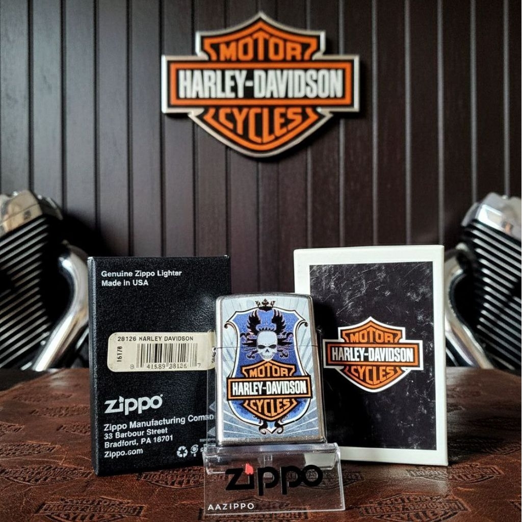 ZIPPO Original ZIPPO HARLEY DAVIDSON 28126 Skull & Shield Original USA