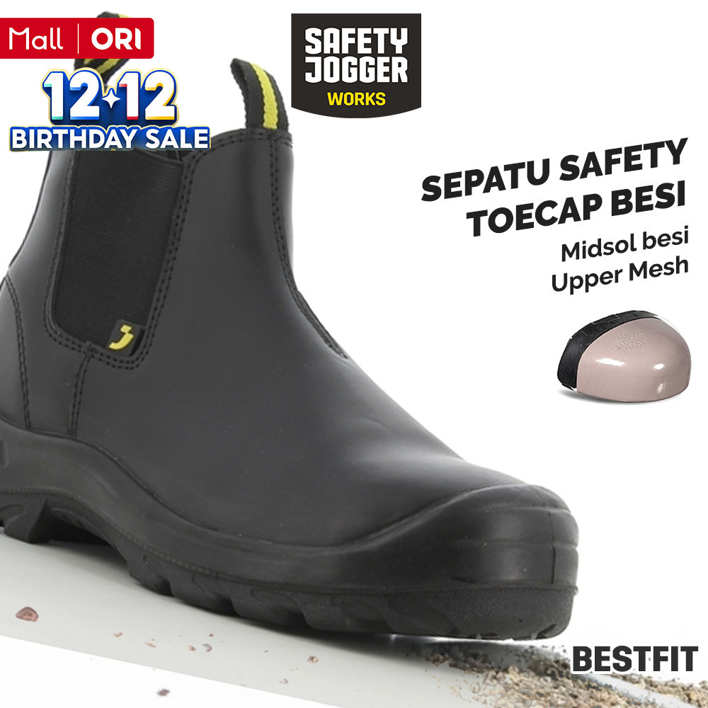[PROMO 12.12] Safety Jogger Works Bestfit BLK Hitam Besi Midsol Fleksibel Ringan Nyaman Adaptif Tanp