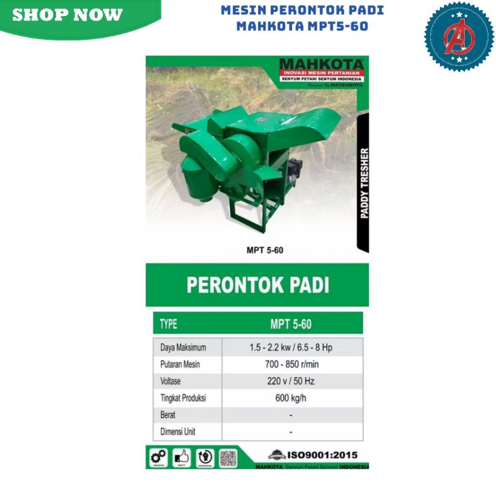 Mesin Perontok Padi MAHKOTA MPT5-60 / Paddy Threser MPT 5-60 Mesin Perontok Biji Padi Gandum MAHKOTA