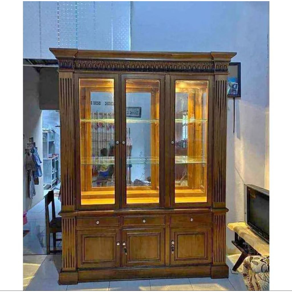 bufet kolibri pintu 3 kayu jati/bufet pajangan kayu jati/bufet kaca kayu jati