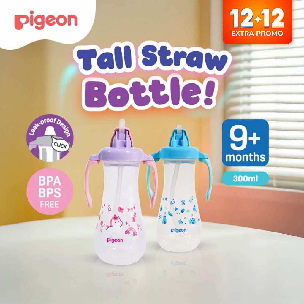 [PROMO 12.12] PIGEON Tall Straw Bottle - 300 ML | Botol Minum Bayi Anak  SEDOTAN | BOTOL MINUM ANTI 