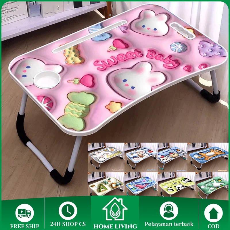 MeHaa Meja Belajar Anak Kartun 3D Lipat - Tinggi Bisa Diatur, Meja Laptop Portable untuk Anak