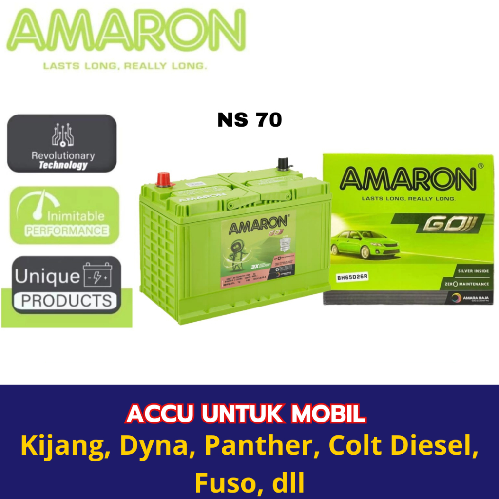 AMARON GO - Aki Mobil AMARON NS70 untuk mobil Kijang, Dyna, Panther, Colt Diesel, Fuso, dll