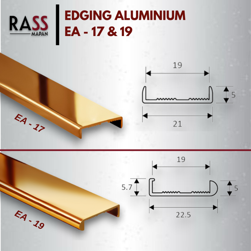 Frame Aluminium Handle Lemari Sliding Huben EA-17,19 BRUSH BUKAN Twin