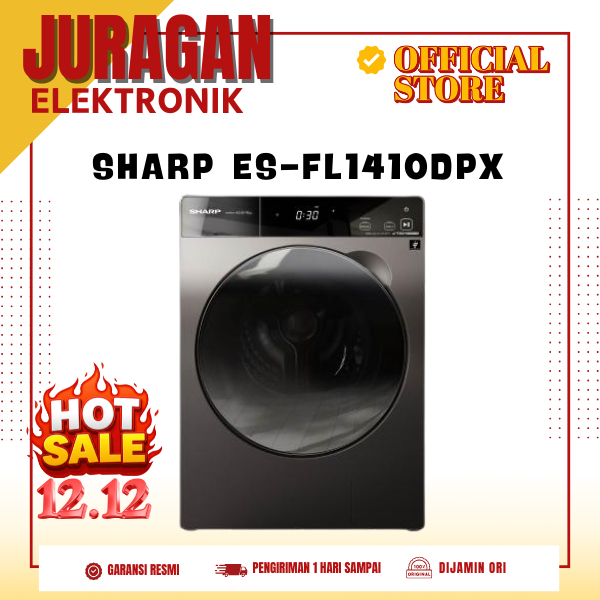 SHARP ES-FL1410DPX Mesin Cuci Washer 10.5KG Dryer 7 Kg J-Tech Inverter Allergant ESFL1410DPX FL1410D