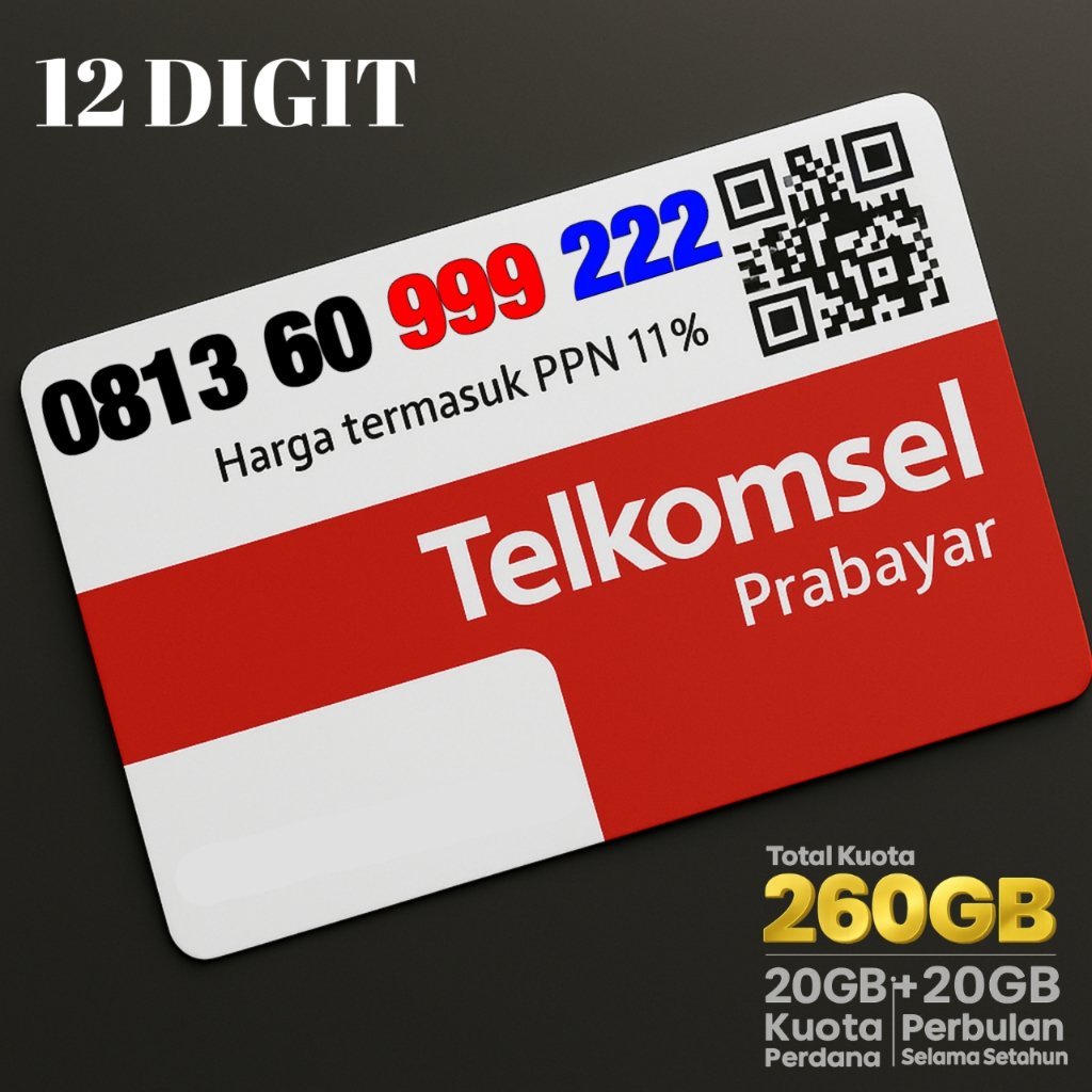 Nomor Cantik Telkomsel Kartu Simpati Double Triple - 0813 60 999 222 - Kuota 260GB (20GB Kuota Awal 