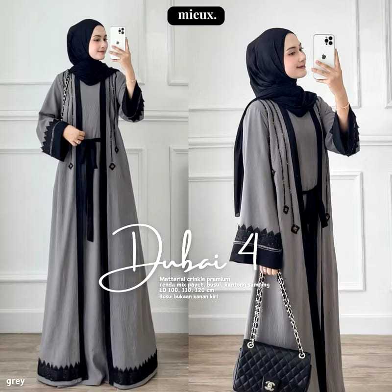 NINE OUTFIT // Dubai Abaya Crincle Airflow Premium Mix Renda Premium//Abaya Lebaran 2026L XL XXL//Ga