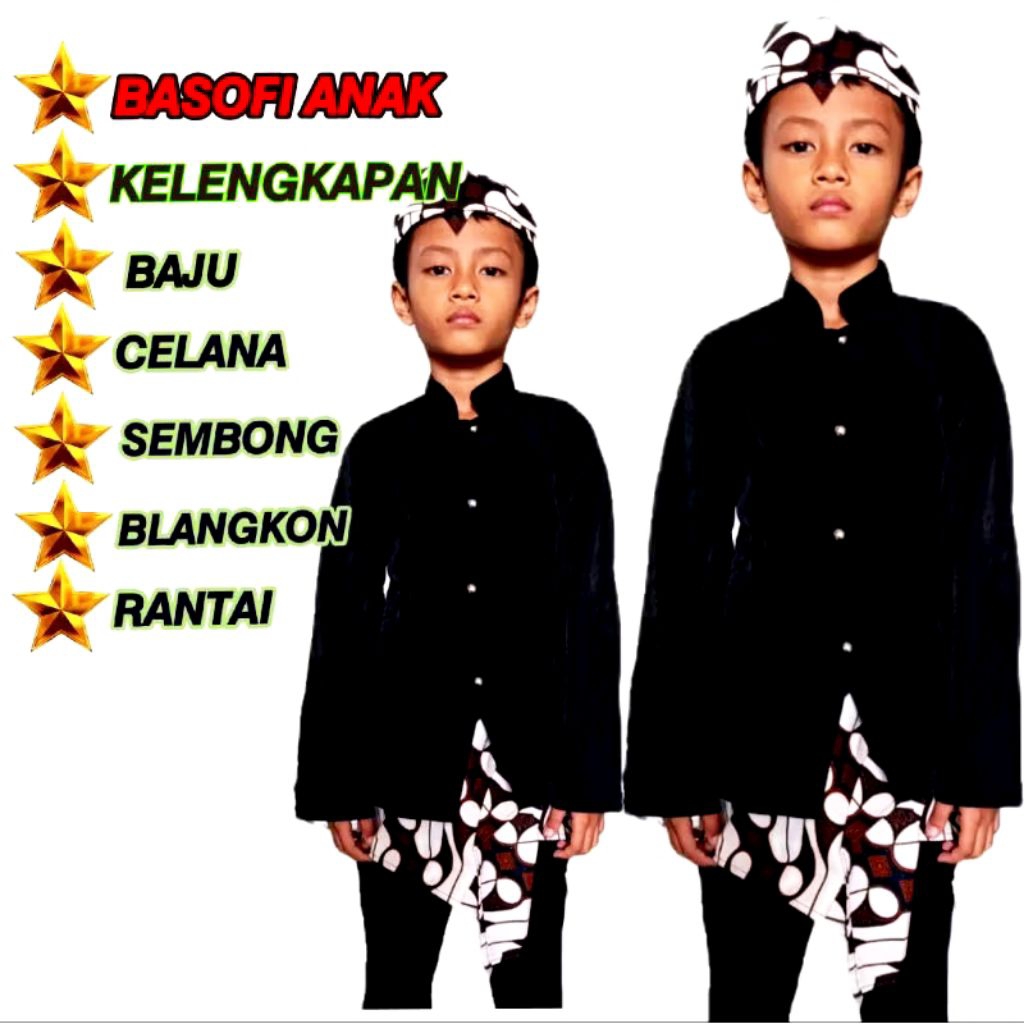 BAJU BASOFI ANAK KOMPLIT&KOMPLIT+RANTAI  BAJU ADAT JAWA TIMURAN & CAK