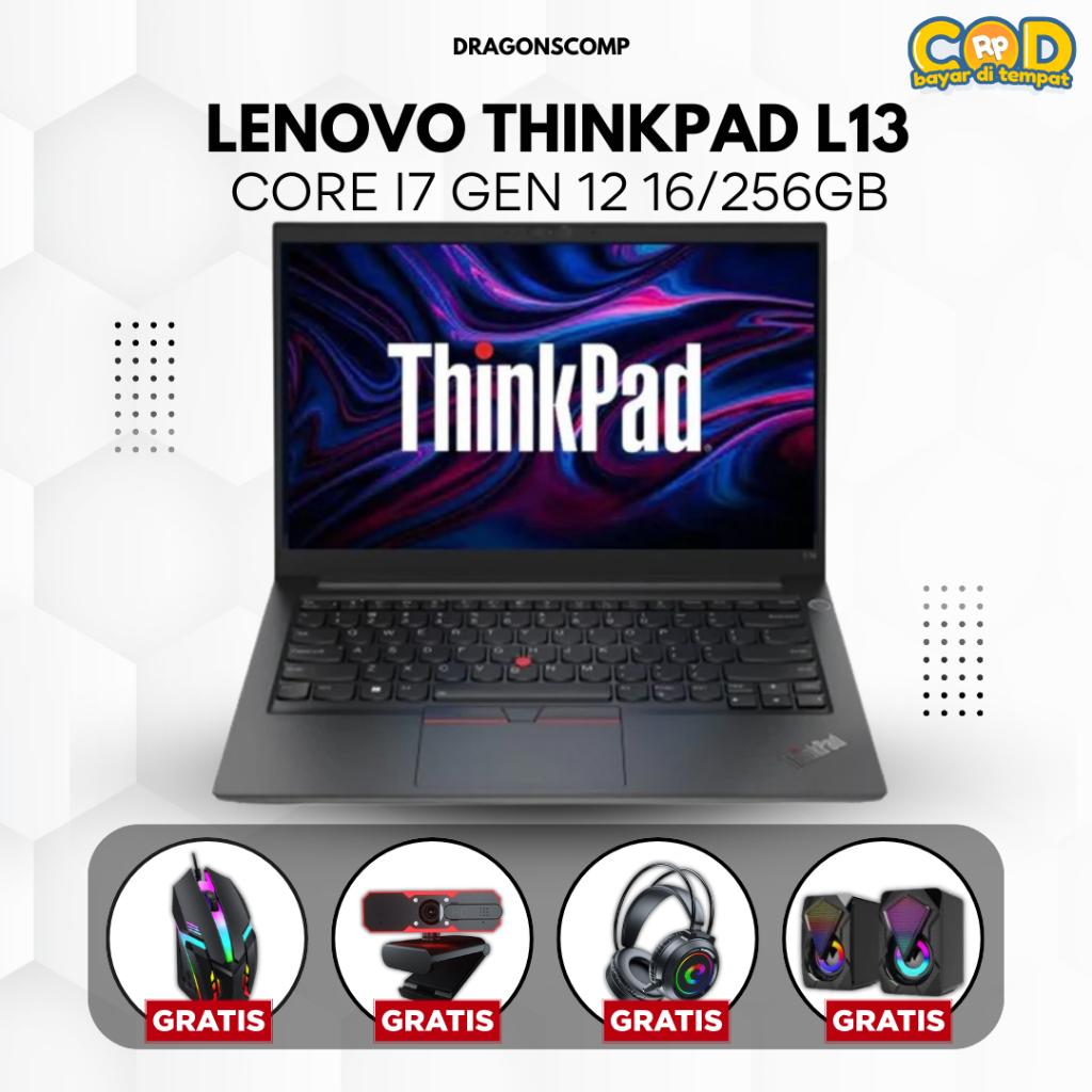 Laptop Lenovo Thinkpad L13 Core i7 Gen 12 Ram 16/256GB - Laptop Murah Bergaransi