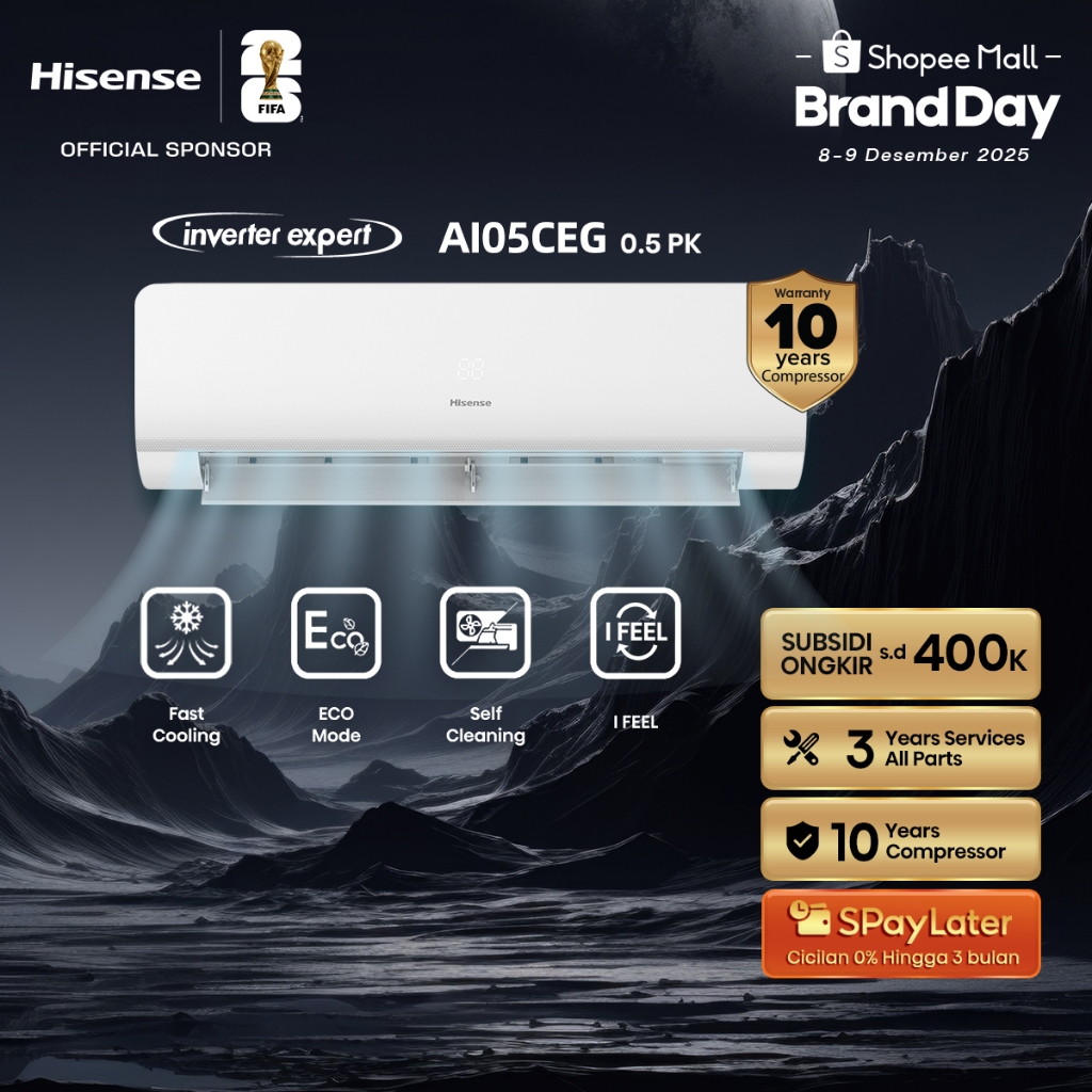 Hisense AC AI05CEG Inverter 1/2 PK (0.5 PK) Cooler Perlindungan Cepat ECO Mode Hemat Energi Self Cle