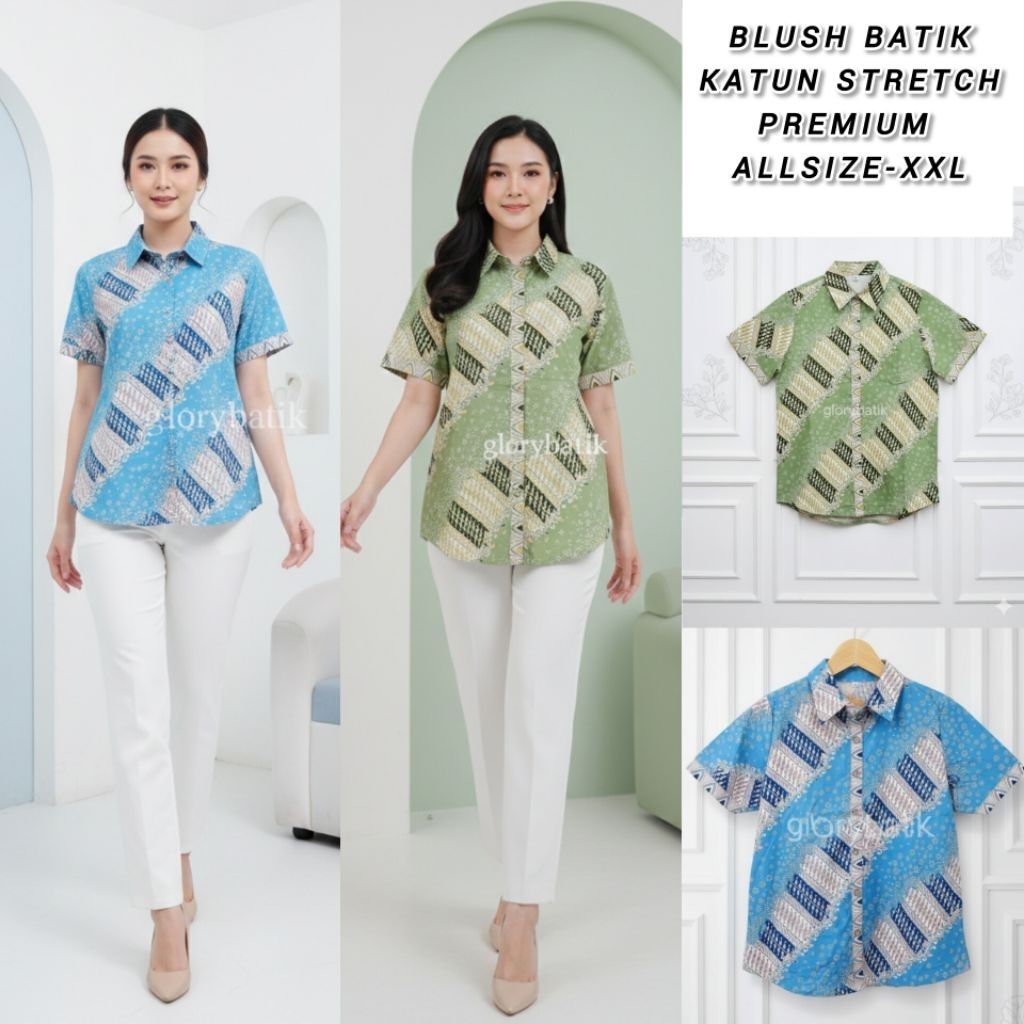 Blus Batik Wanita | Batik Katun Stretch Wanita Premium | Baju Batik Blus Wanita | Atasan Batik Wanit