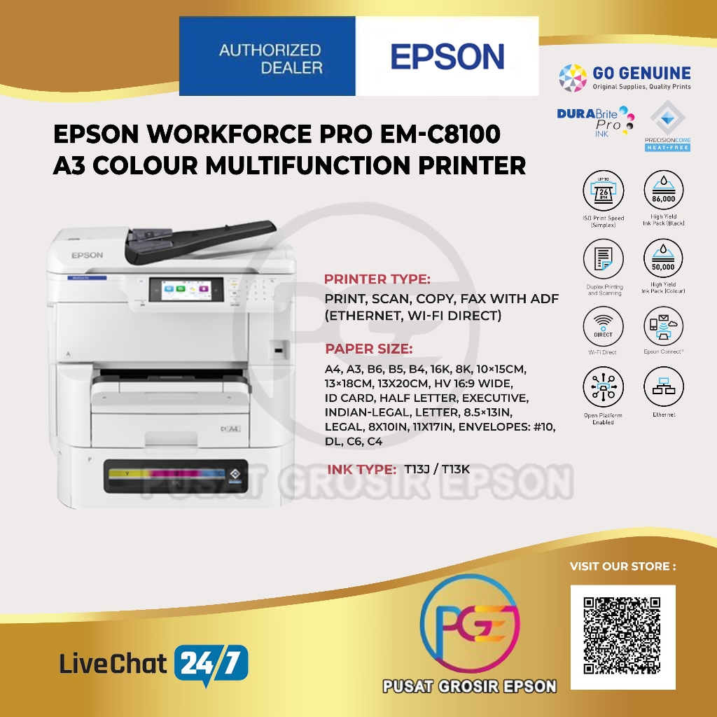 Epson WorkForce Pro EM-C8100 A3 Multifungsi Printer - PrecisionCore