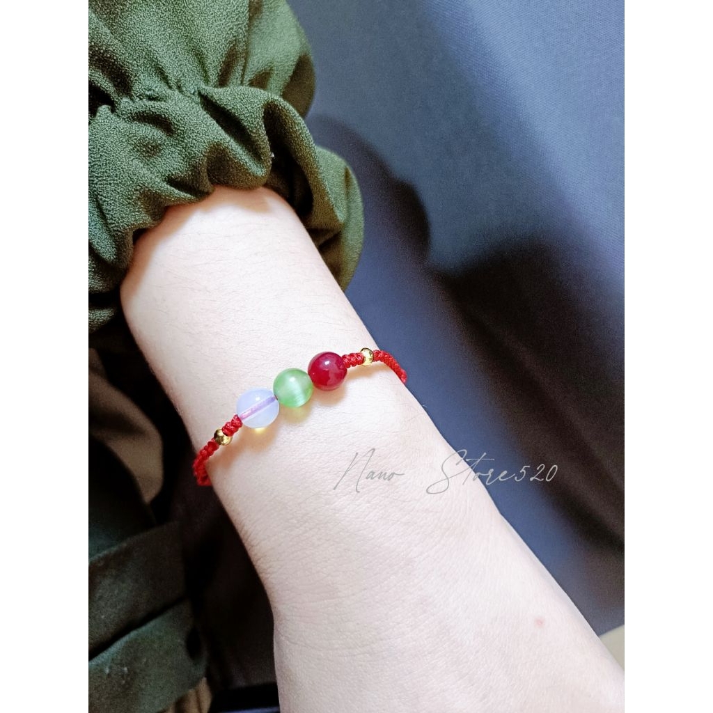 Nano Store520 Gelang Tangan Pria Wanita dengan Batu Asli kombinasi 3 warna Merah Hijau dan Putih Des