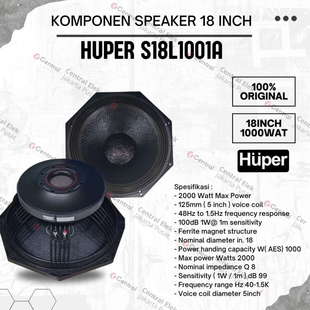 Speaker Komponen Huper S18L1001A / S 18L 1001A 1000 watt coil 5inch