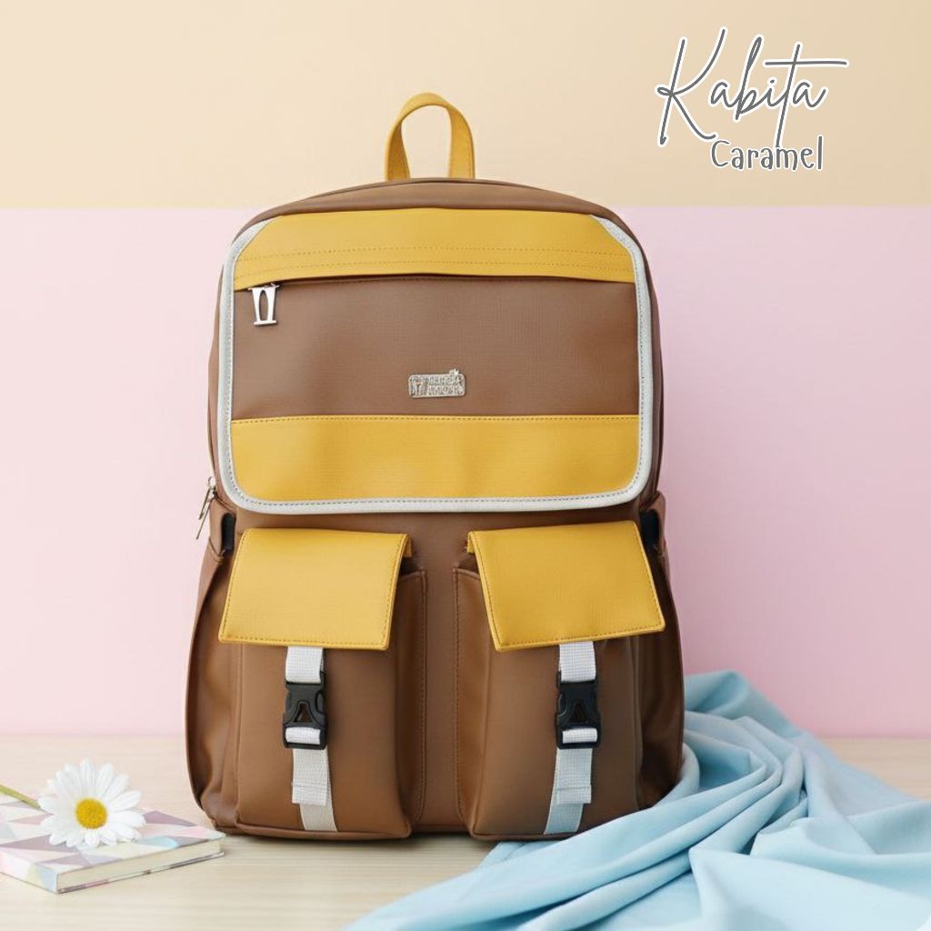 Rumah Warna Tas Ransel  Waterproof Muat Laptop Kabita Caramel Size 25 x 14 x 41 cm