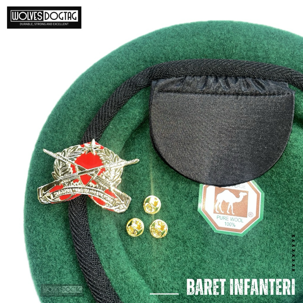 Baret Infanteri / baret camel / baret hijau / topi infanteri / baret TNI AD / baret wool premium