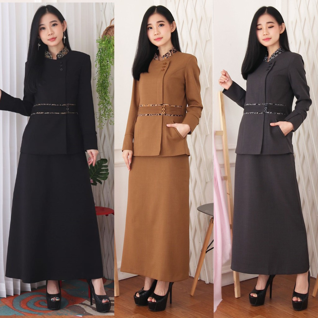 Jas Blazer Seragam Wanita Setelan Rok A Lebar dan Celana Panjang Formal PNS PDH GURU ASN KODE 7007 V