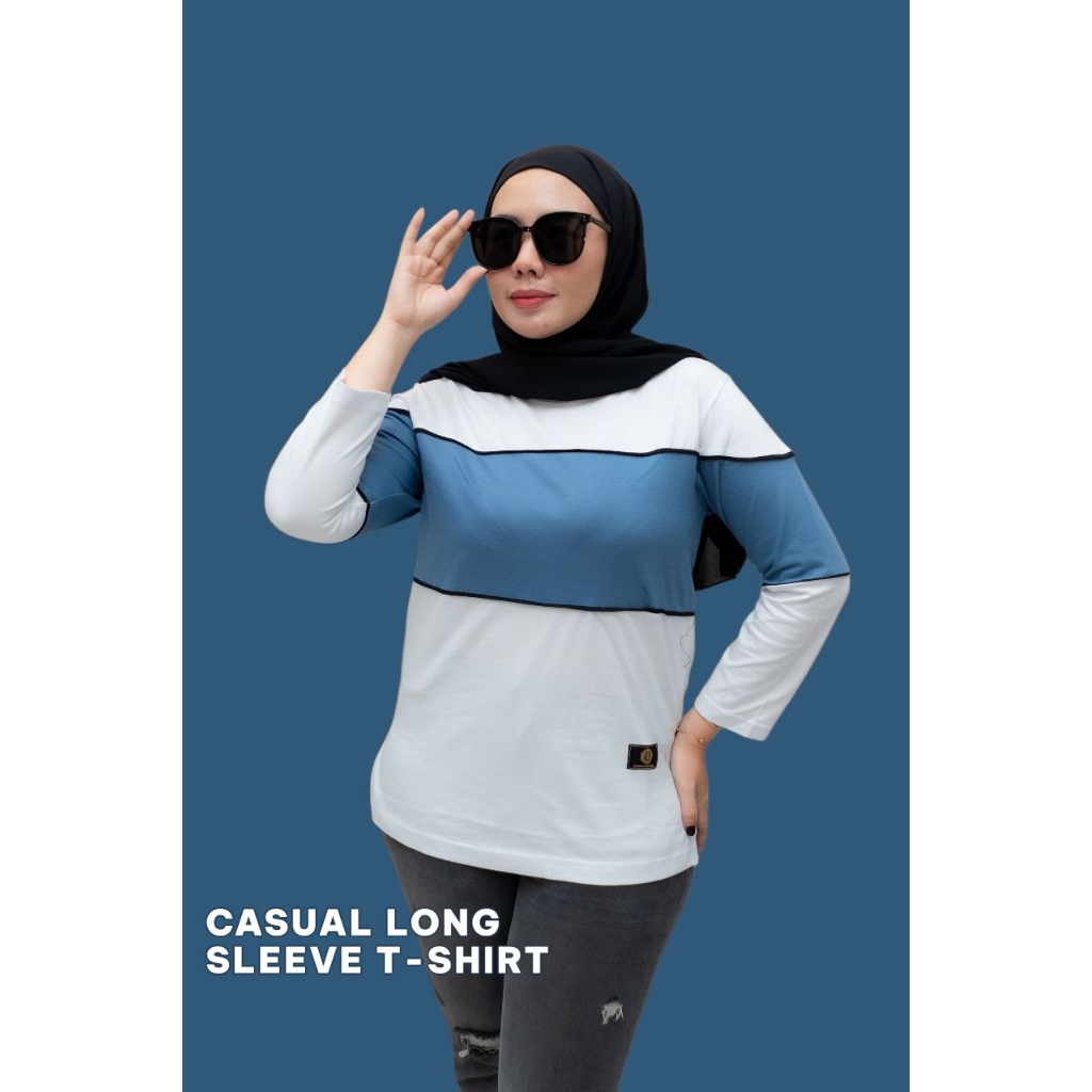 KAOS KOMBINASI ATASAN WANITA 2 WARNA, LENGAN PANJANG COTTONBAD 20s