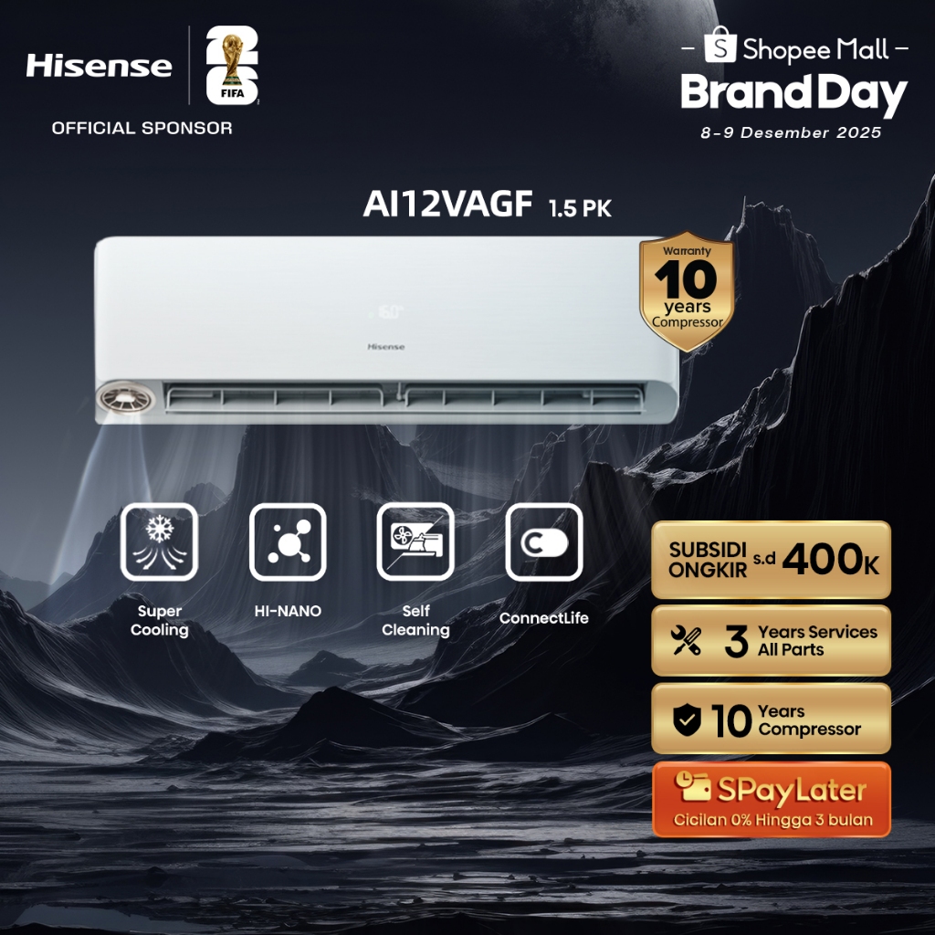 (BELI AC GRATIS AC) Hisense AC AI12VAGF Inverter 1.5 PK Fresh Air Hi Nano Connect Life Self Cleaning