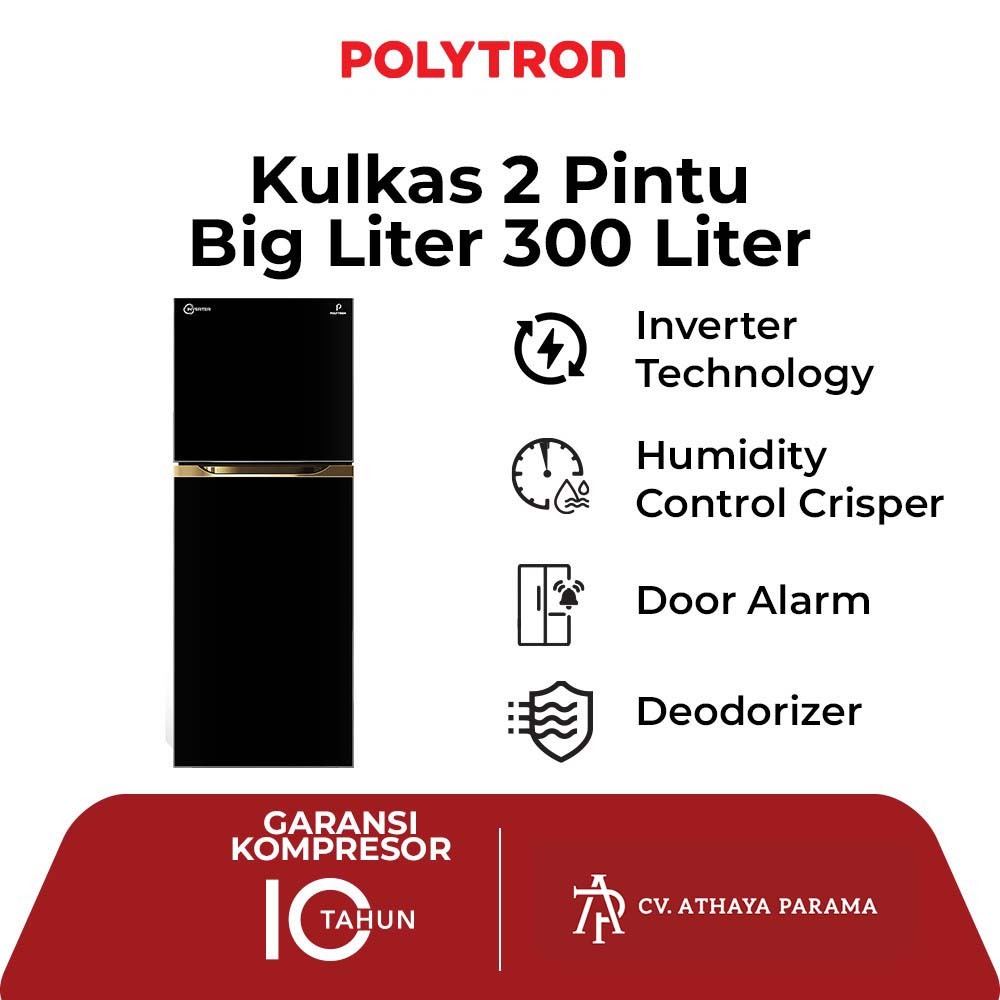 Kulkas POLYTRON 2 Pintu Belleza Big Liter 300 Liter - PRM 431X Inverter