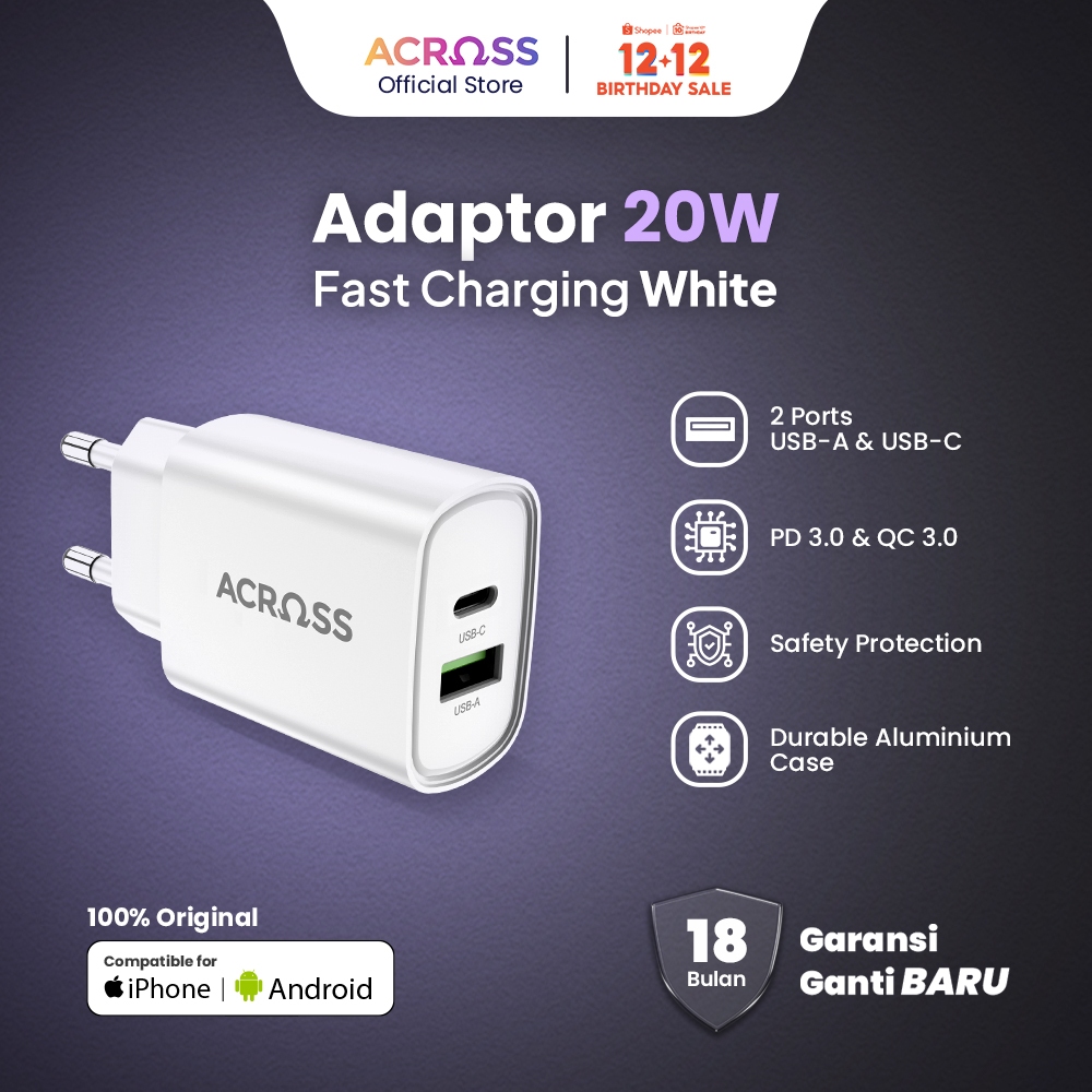 ACROSS Kepala Charger Fast Charging Adaptor Charger IPhone & Android
