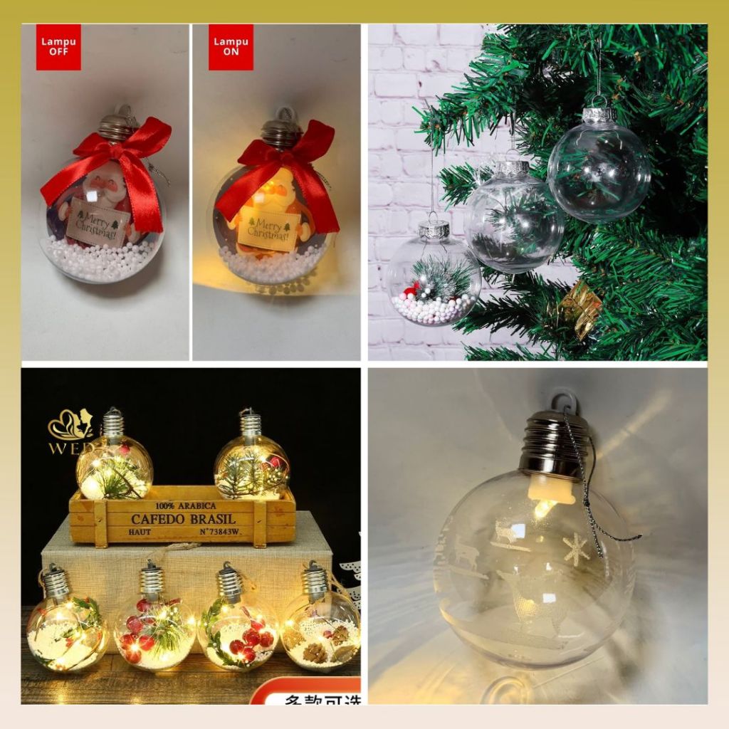 WED Bola Natal Lampu LED / Bola Hiasan Pohon Natal Transparan / Bola Natal LED Gantung Dekorasi Merr