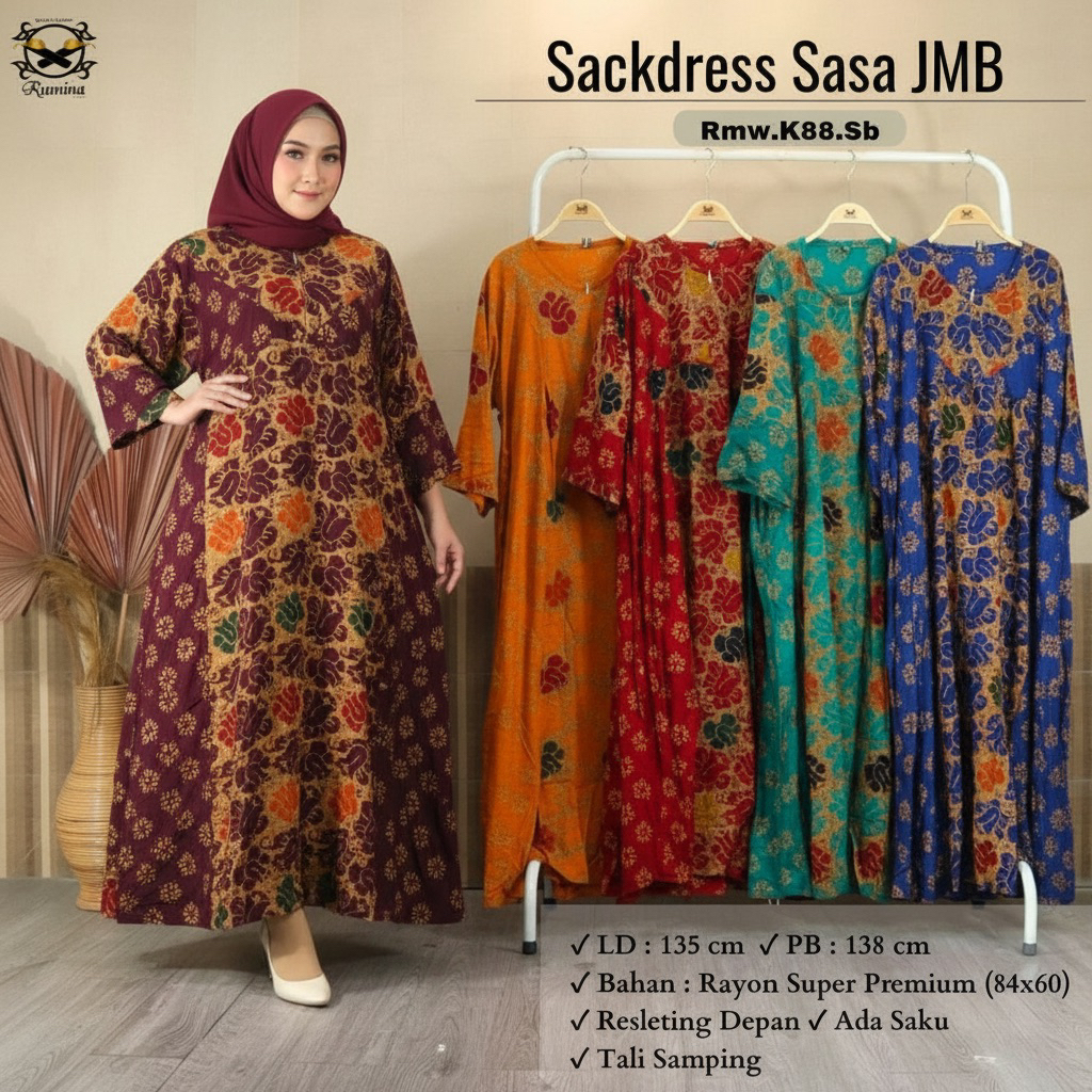 RM (LD 135 PB 138) READY STOK Sackdress SASA JMB Super Jumbo Bisa Busui dengan resleting depan model