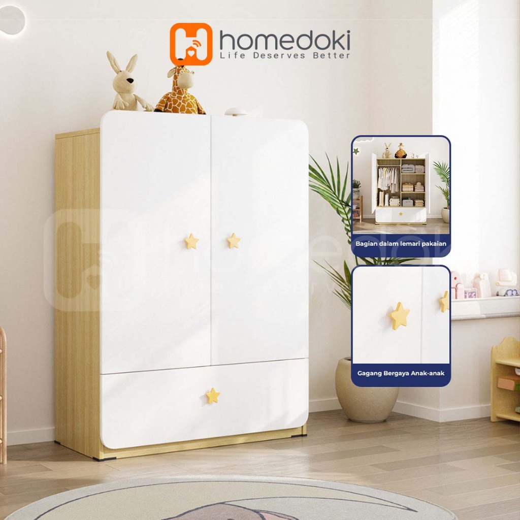 Homedoki Lemari Pakaian/Lemari Kayu/Lemari Kayu Minimalis/Lemari Pakaian 2 Pintu/Lemari Baju Aesthet