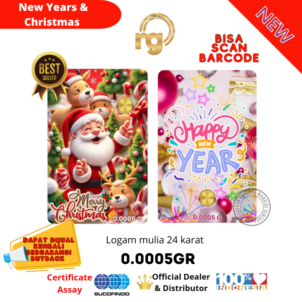 RICH GOLD Emas Murni Asli Gift Series edisi NEW YEAR Tahun Baru | Natal MERRY CHRISTMAS 0.0005 Gram 
