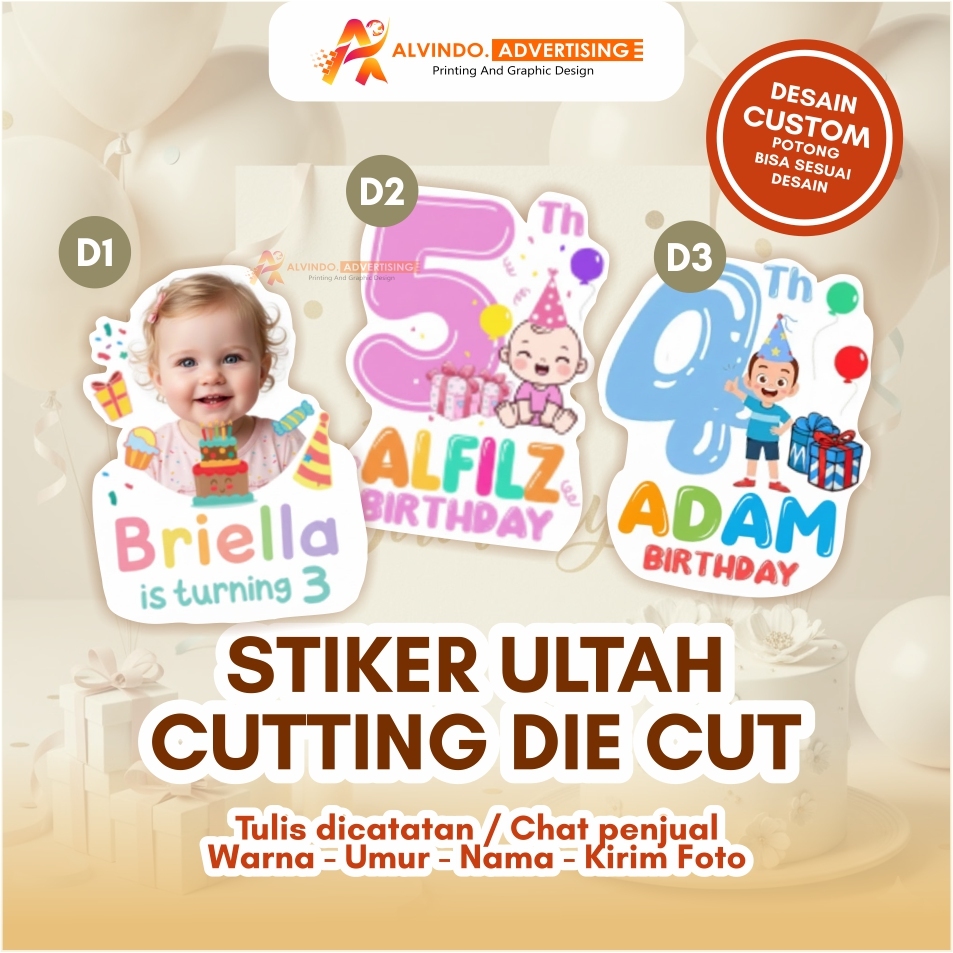 (CUSTOM) Sticker Ulang Tahun Anak Sticker Karakter Bento Birthday Sticker Anak souvenir New Karakter