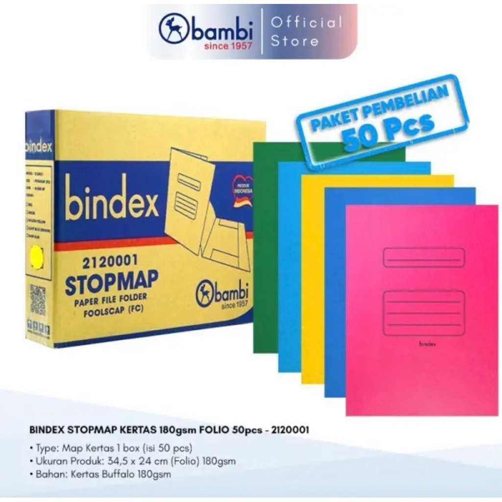 Stopmap Kertas BINDEX (bambi) ukuran Folio 1pack isi 50 Pcs